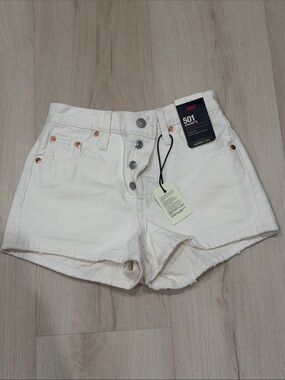 Levi's White 501 Button-Fly Denim Shorts | Size 23